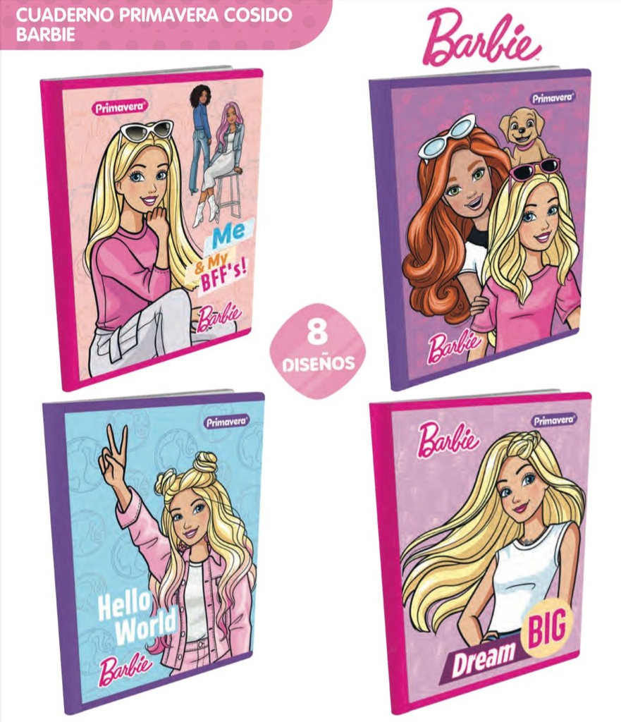 Cuad cosido prim. 100 H cuadros Barbie