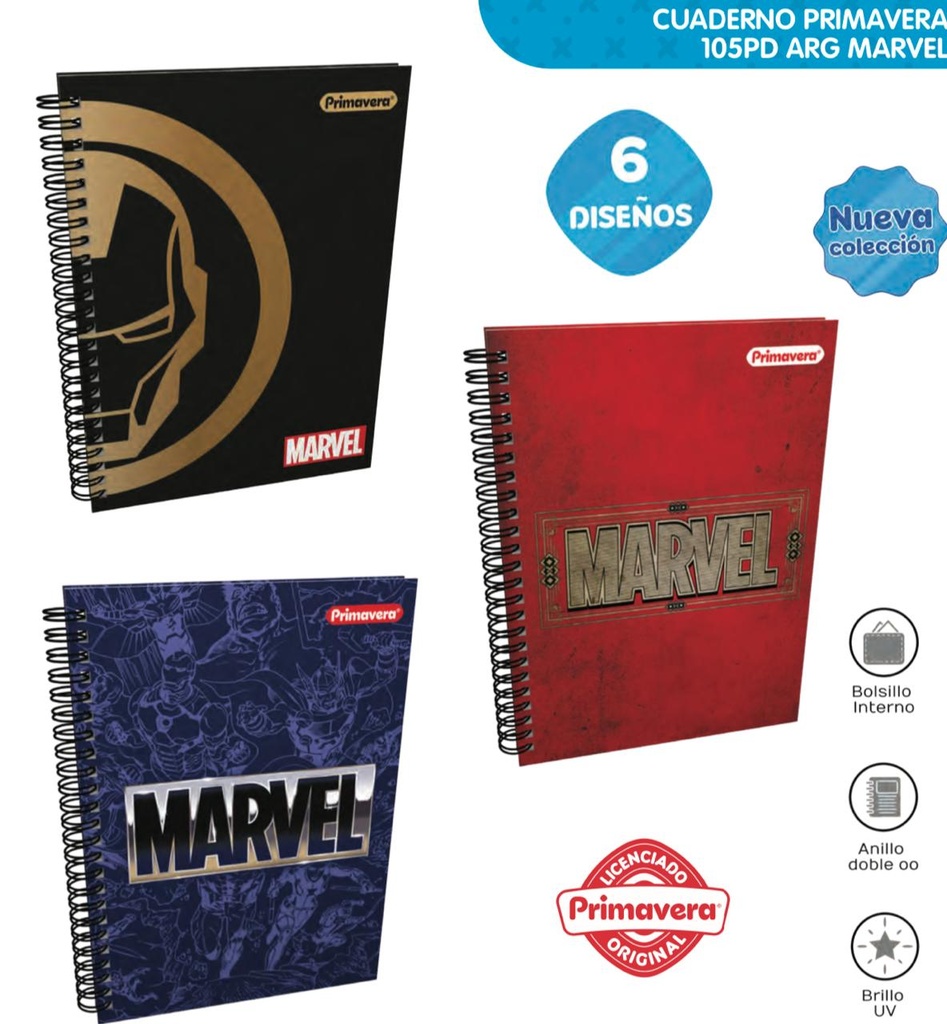 Cuad prim. argollado academico marvel raya