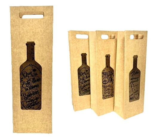 [UN0415] Bolsa regalo cariñito vino 41.5x13 ventana mensaje