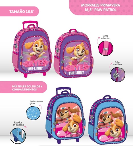 [624-029-2268] Morral prim. grande ruedas princesa pow patrol niña