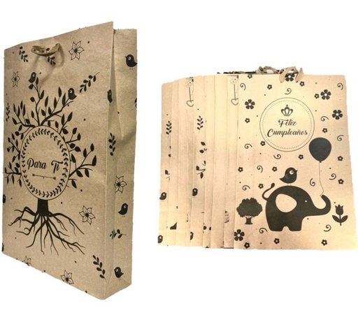 [104060] @Bolsa regalo kraft estampada sencilla grd pqt x12