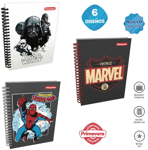 [P3878] Cuad prim. 5materias argollado grande marvel-stars